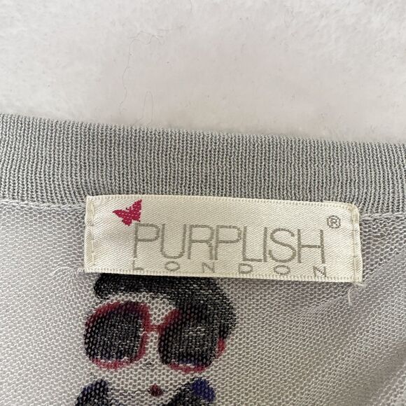 Purplish London Whimsical Gray Stylized Bunny Cap Sleeve Sweater Vest One Size - Picture 6 of 11